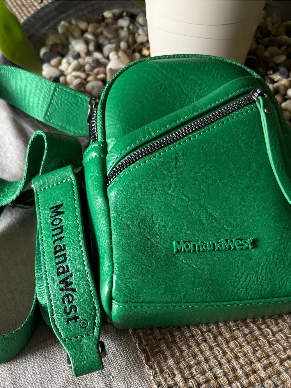 Montana West Emerald Green Slingback Bag with Logo Strap